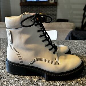 COACH Lorimer Leather Bootie Chalk US Size 6B Womans Combat Boots
